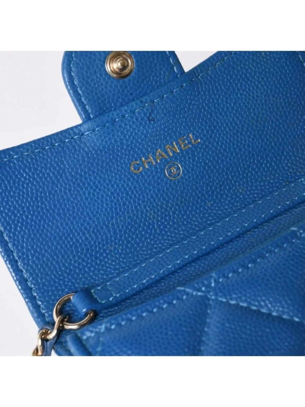Chanel Chain Wallet Coin Purse CC Logo Caviar Leather Blue